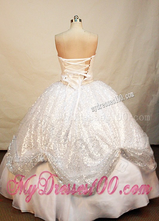 Unique Strapless Ruched Bust White Sequined Quinceanera Dress